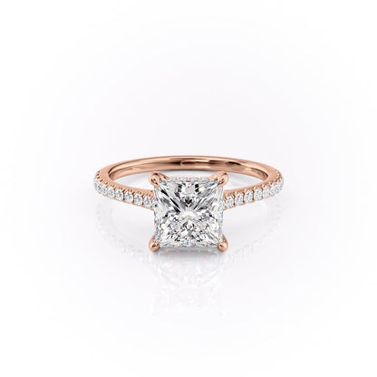 The Celeste — Princess Lab Diamond Pavé Shoulder Secret Halo Engagement Ring