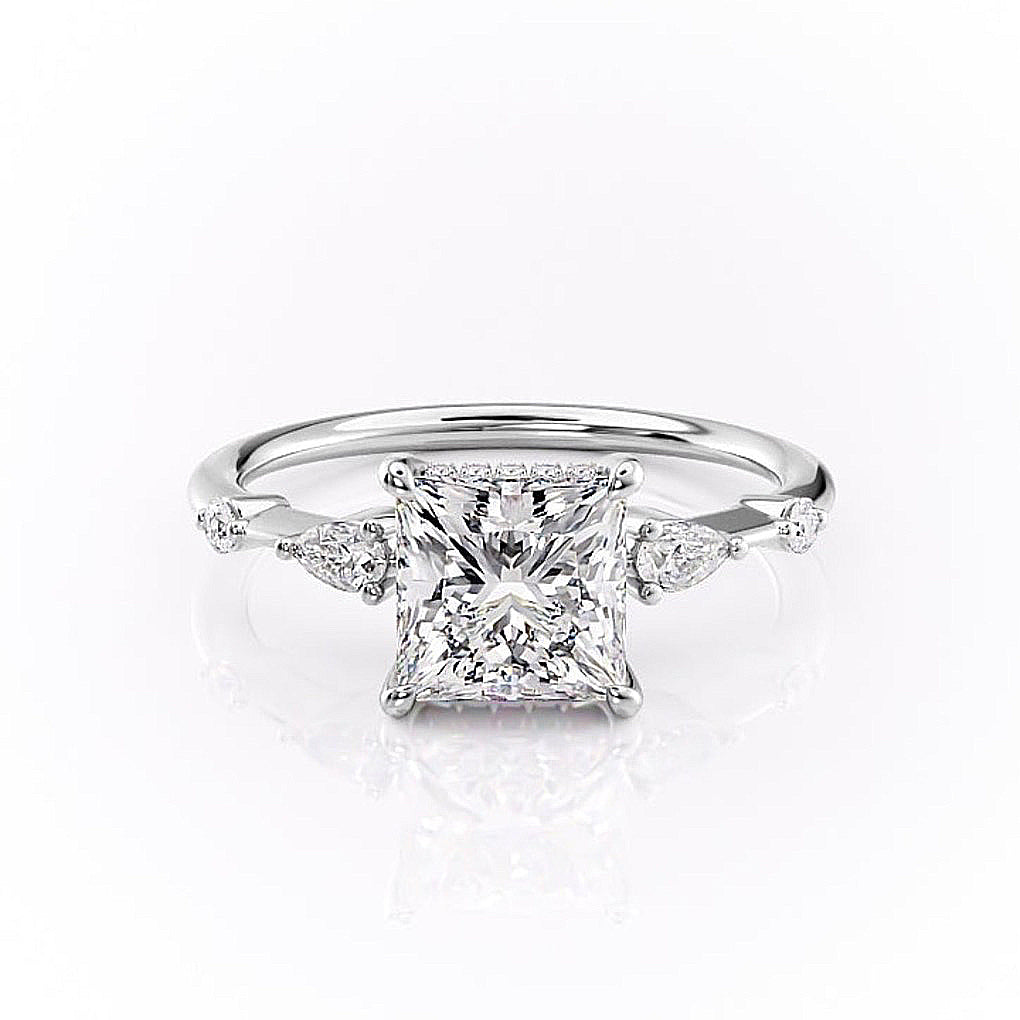The Celeste — Princess Lab Diamond Pavé Shoulder Secret Halo Engagement Ring II