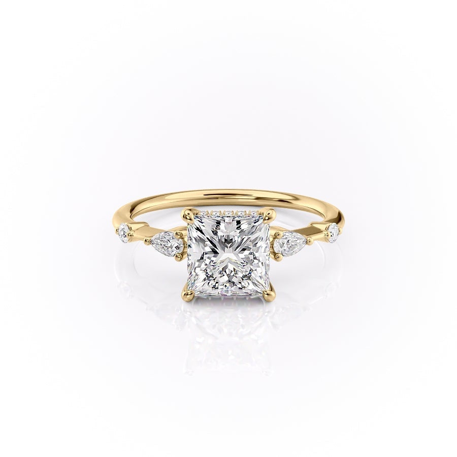 The Celeste — Princess Lab Diamond Pavé Shoulder Secret Halo Engagement Ring II