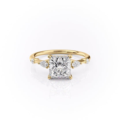The Celeste — Princess Lab Diamond Pavé Shoulder Secret Halo Engagement Ring II