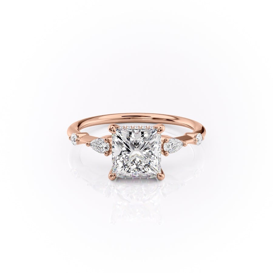 The Celeste — Princess Lab Diamond Pavé Shoulder Secret Halo Engagement Ring II