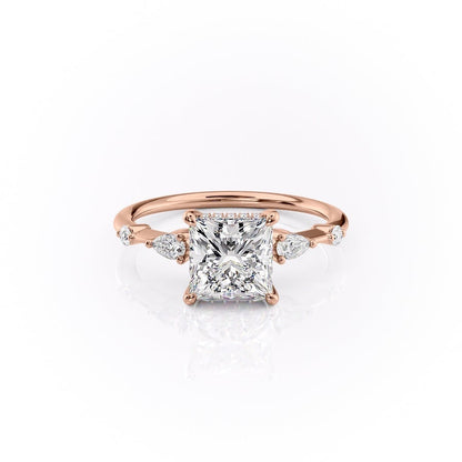 The Celeste — Princess Lab Diamond Pavé Shoulder Secret Halo Engagement Ring II
