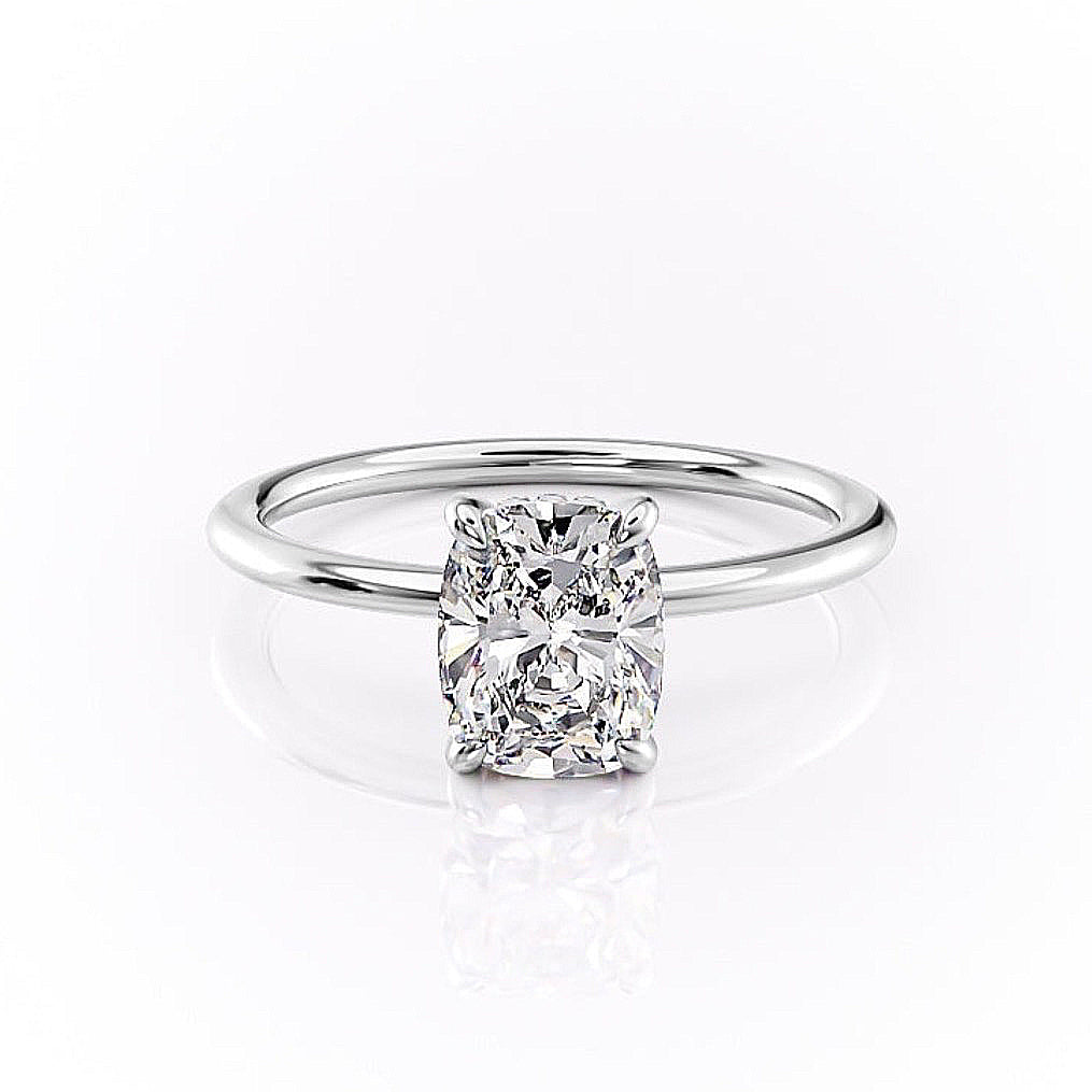The Luna — Elongated Cushion Lab Diamond Plain Band Secret Halo Ring II