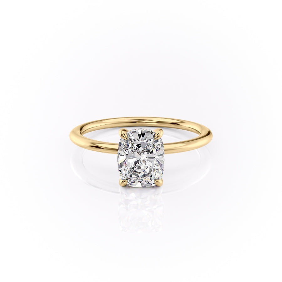 The Luna — Elongated Cushion Lab Diamond Plain Band Secret Halo Ring II