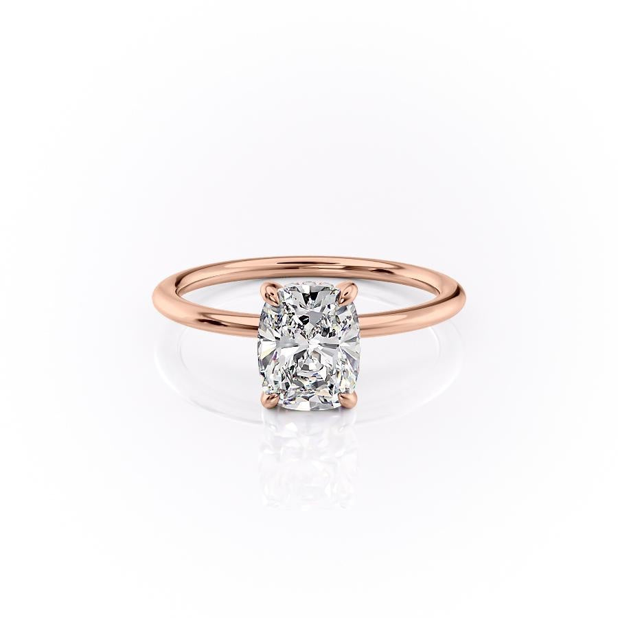 The Luna — Elongated Cushion Lab Diamond Plain Band Secret Halo Ring II