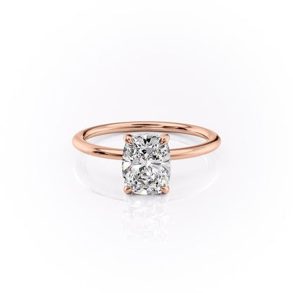 The Luna — Elongated Cushion Lab Diamond Plain Band Secret Halo Ring II