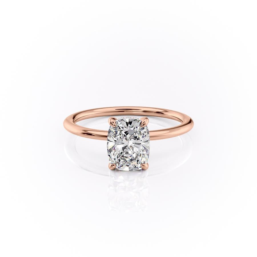 The Luna — Elongated Cushion Lab Diamond Plain Band Secret Halo Ring II