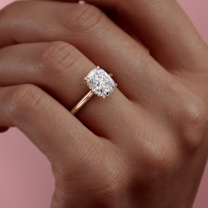 The Luna — Elongated Cushion Lab Diamond Plain Band Secret Halo Ring II