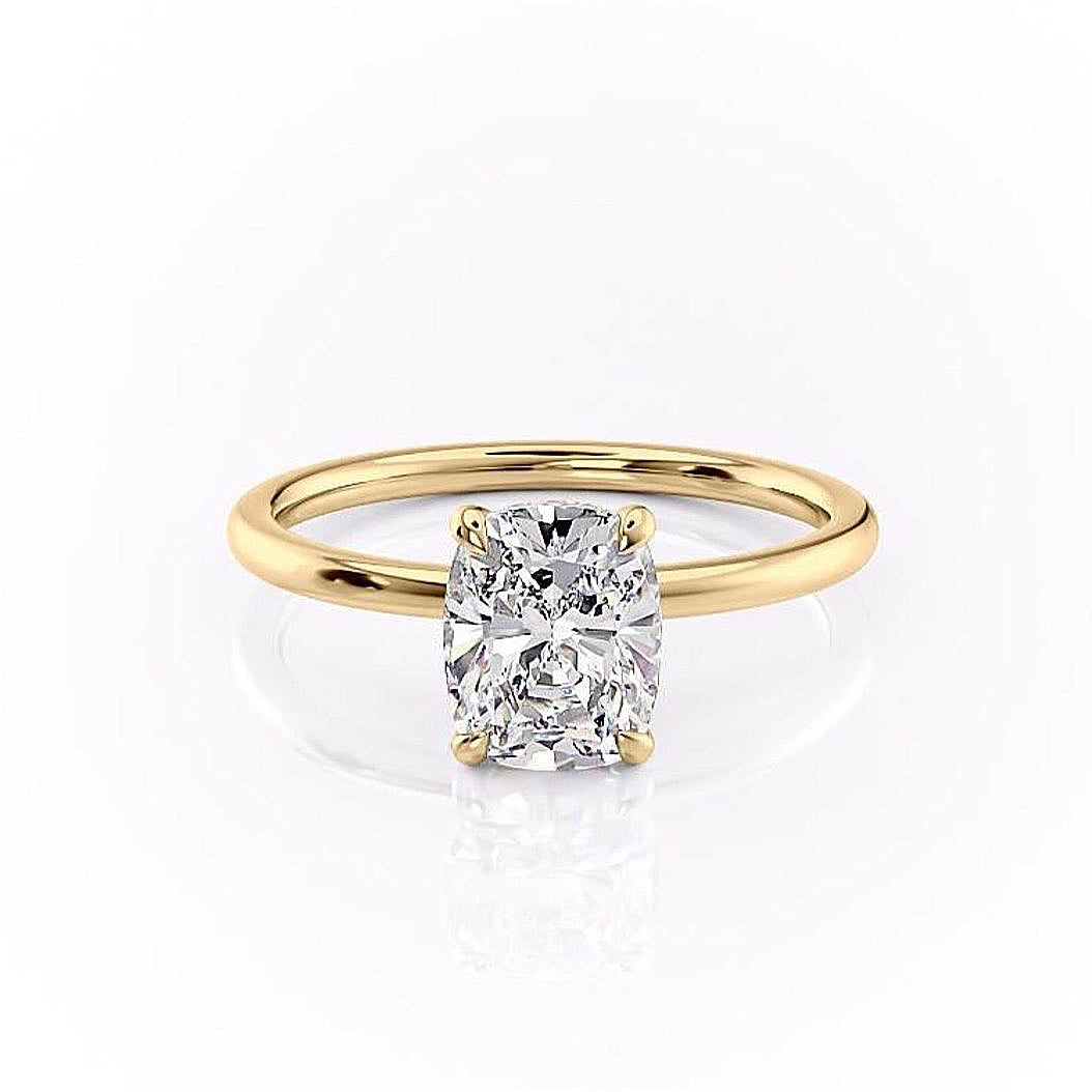 The Luna — Elongated Cushion Lab Diamond Plain Band Secret Halo Ring