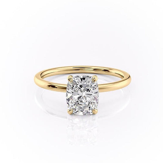 The Luna — Elongated Cushion Lab Diamond Plain Band Secret Halo Ring
