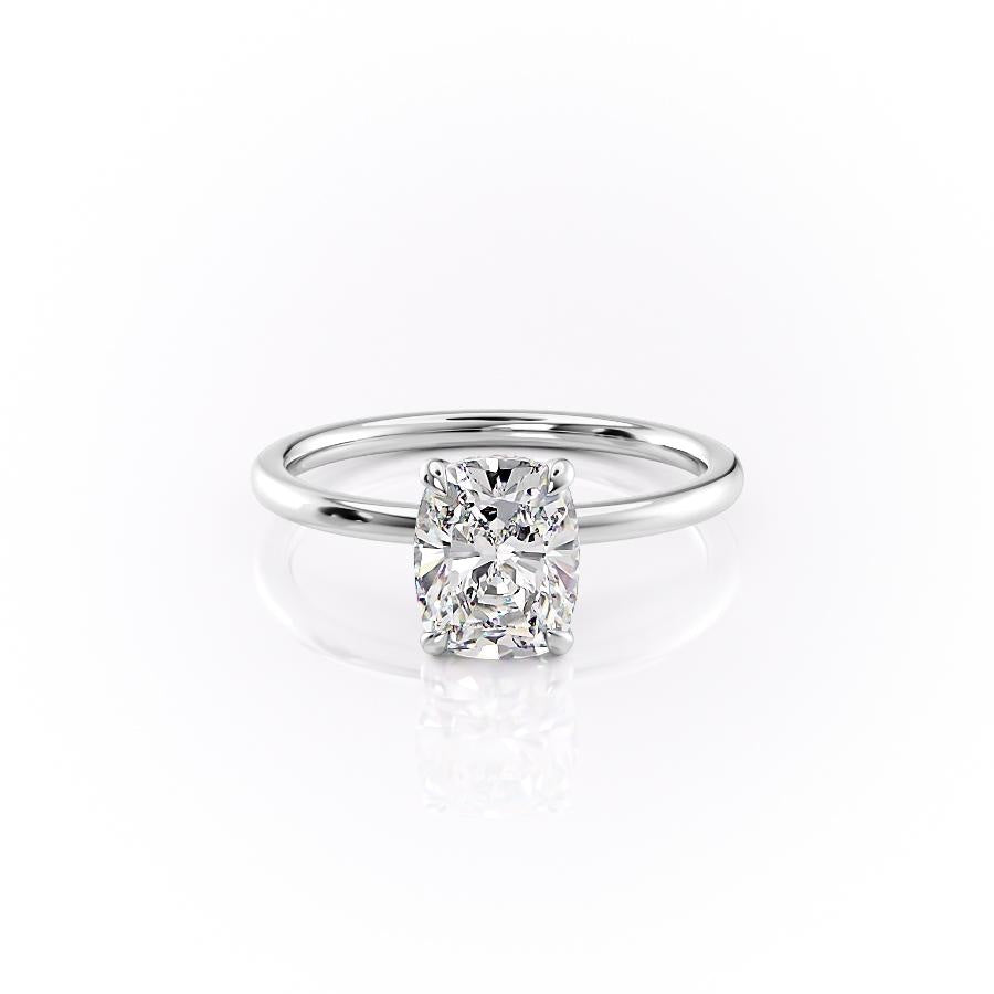 The Luna — Elongated Cushion Lab Diamond Plain Band Secret Halo Ring
