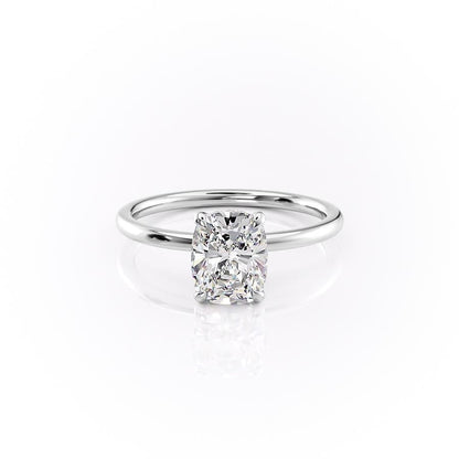 The Luna — Elongated Cushion Lab Diamond Plain Band Secret Halo Ring