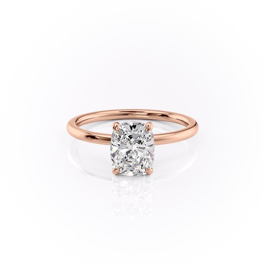 The Luna — Elongated Cushion Lab Diamond Plain Band Secret Halo Ring