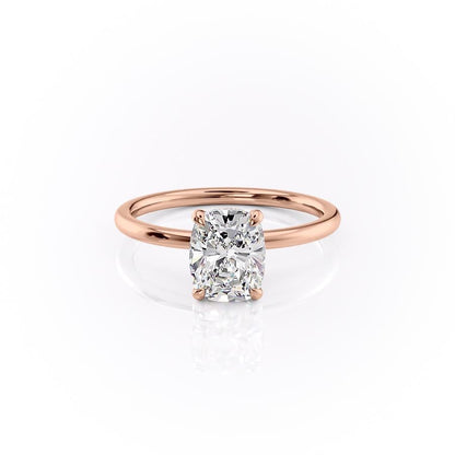 The Luna — Elongated Cushion Lab Diamond Plain Band Secret Halo Ring