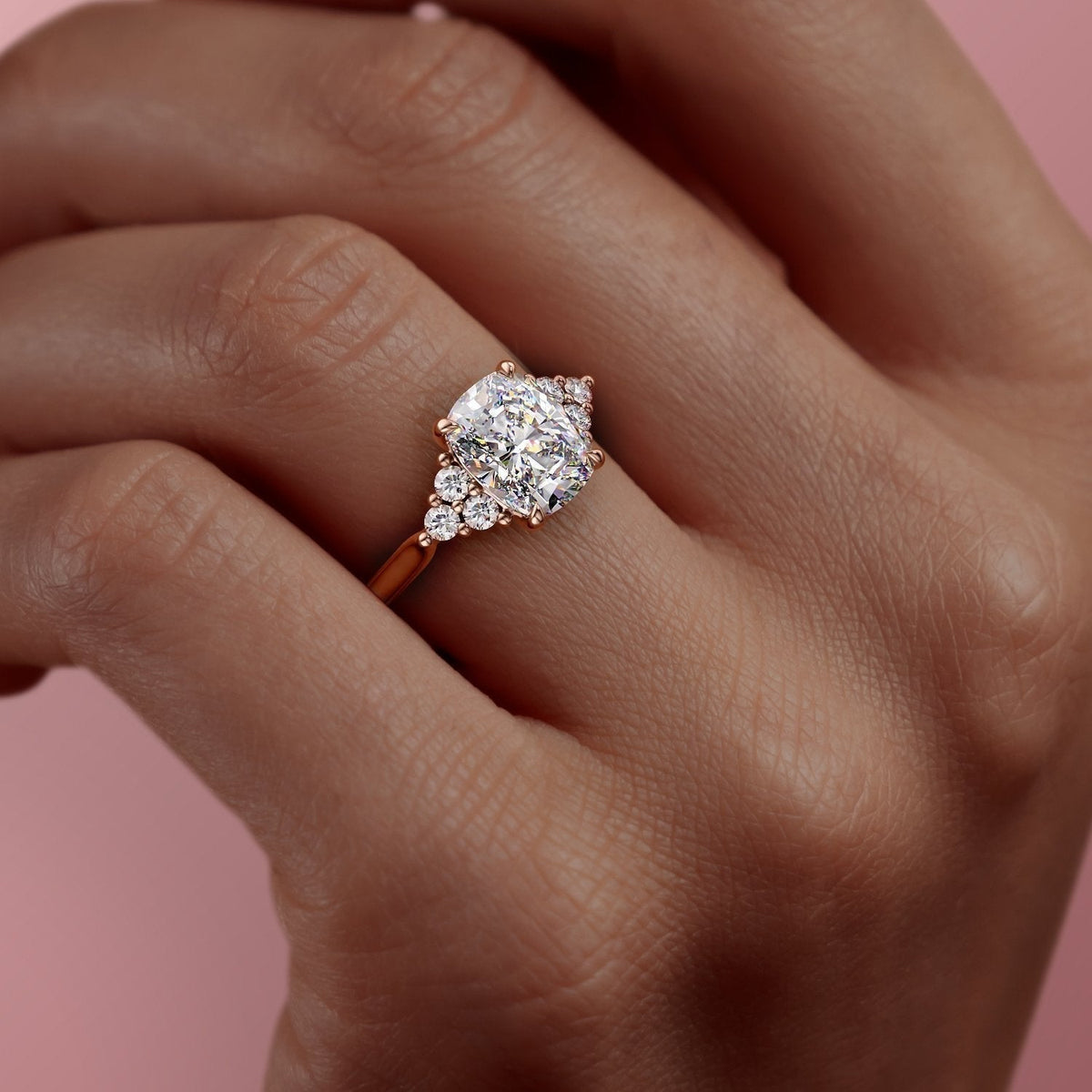 The Luna — Elongated Cushion Lab Diamond Side-Stone Ring V