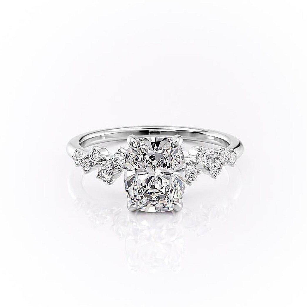 The Luna — Elongated Cushion Lab Diamond Pavé Shoulder Secret Halo Ring VI