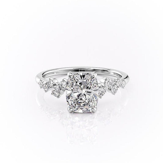 The Luna — Elongated Cushion Lab Diamond Pavé Shoulder Secret Halo Ring VI