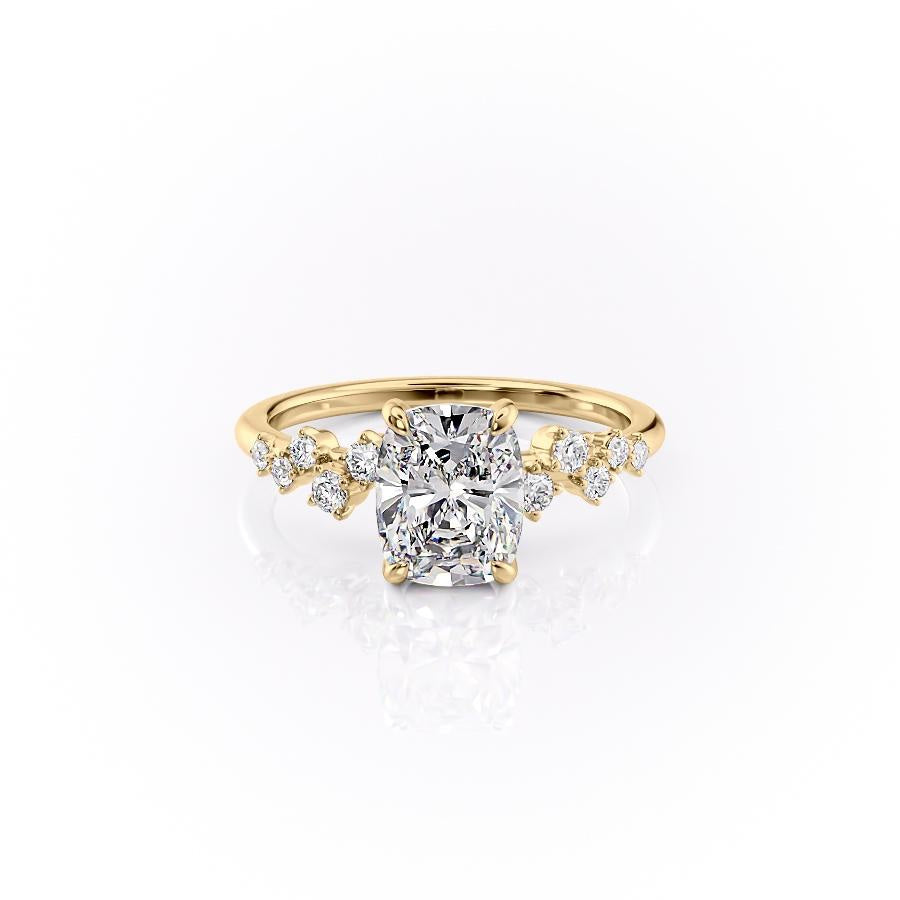 The Luna — Elongated Cushion Lab Diamond Pavé Shoulder Secret Halo Ring VI
