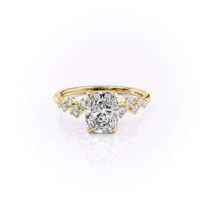 The Luna — Elongated Cushion Lab Diamond Pavé Shoulder Secret Halo Ring VI
