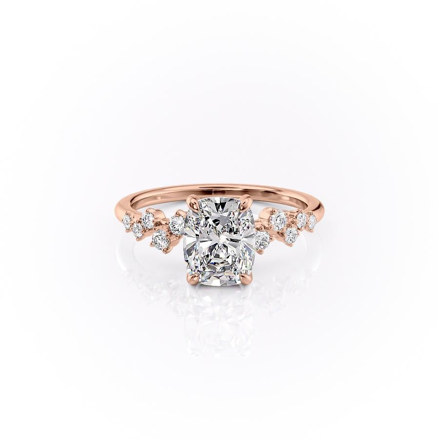 The Luna — Elongated Cushion Lab Diamond Pavé Shoulder Secret Halo Ring VI