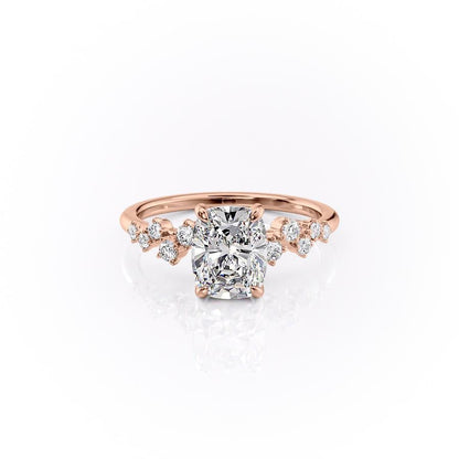 The Luna — Elongated Cushion Lab Diamond Pavé Shoulder Secret Halo Ring VI