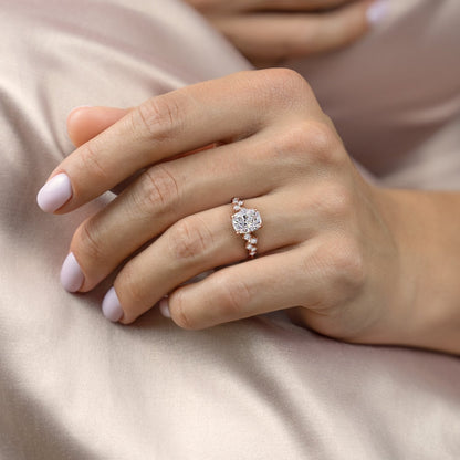 The Luna — Elongated Cushion Lab Diamond Pavé Shoulder Secret Halo Ring VI