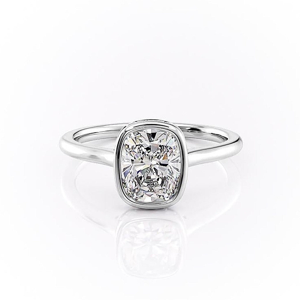 The Luna — Elongated Cushion Lab Diamond Bezel Secret Halo Ring