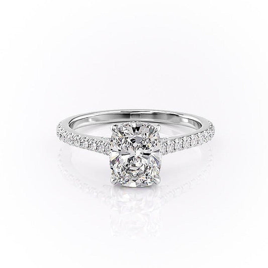 The Luna — Elongated Cushion Lab Diamond Pavé Shoulder Secret Halo Ring V