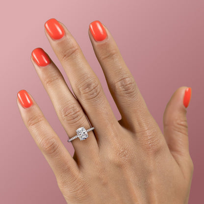 The Luna — Elongated Cushion Lab Diamond Pavé Shoulder Secret Halo Ring V