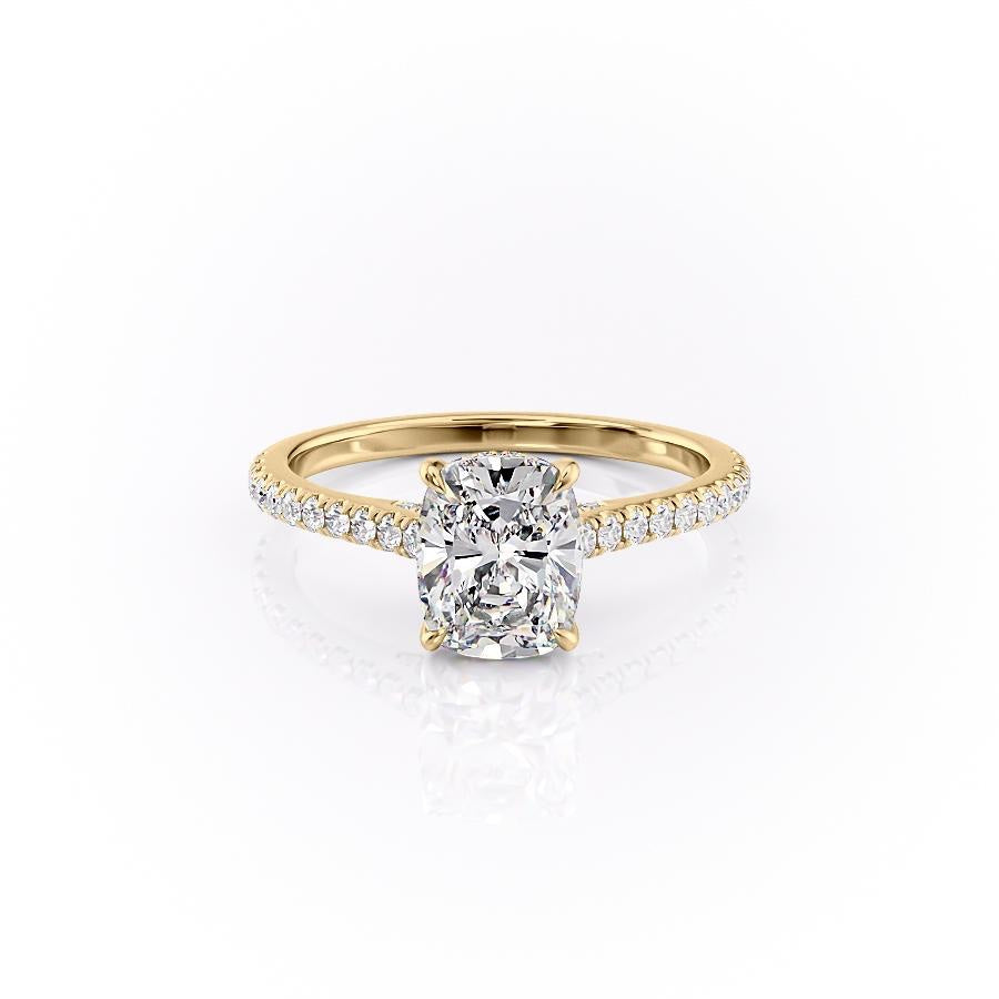 The Luna — Elongated Cushion Lab Diamond Pavé Shoulder Secret Halo Ring V