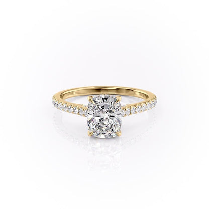 The Luna — Elongated Cushion Lab Diamond Pavé Shoulder Secret Halo Ring V