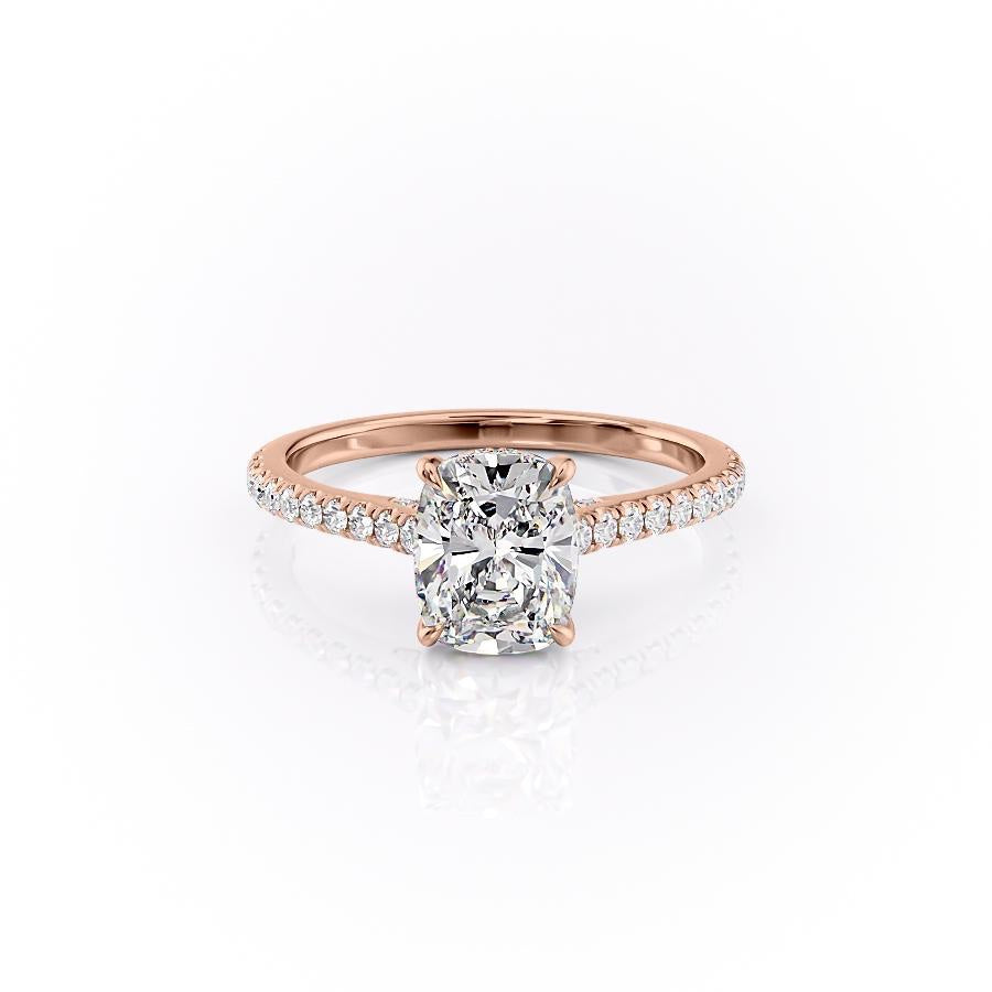 The Luna — Elongated Cushion Lab Diamond Pavé Shoulder Secret Halo Ring V