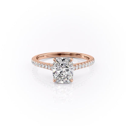 The Luna — Elongated Cushion Lab Diamond Pavé Shoulder Secret Halo Ring V