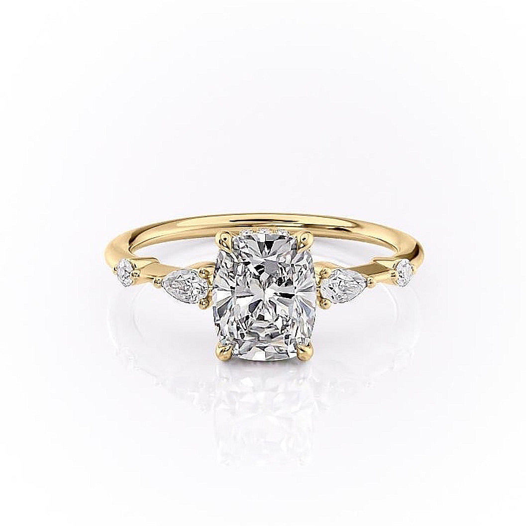 The Luna — Elongated Cushion Lab Diamond Pavé Shoulder Secret Halo Ring IV