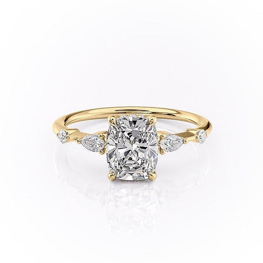 The Luna — Elongated Cushion Lab Diamond Pavé Shoulder Secret Halo Ring IV
