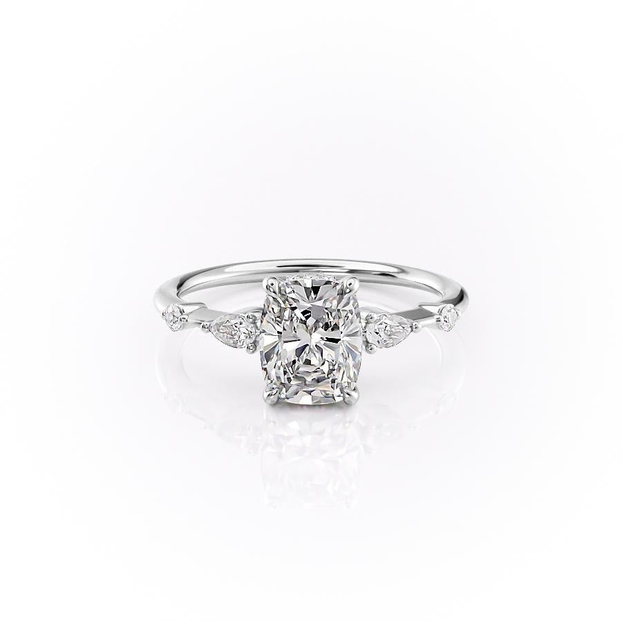 The Luna — Elongated Cushion Lab Diamond Pavé Shoulder Secret Halo Ring IV