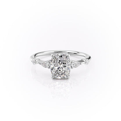 The Luna — Elongated Cushion Lab Diamond Pavé Shoulder Secret Halo Ring IV