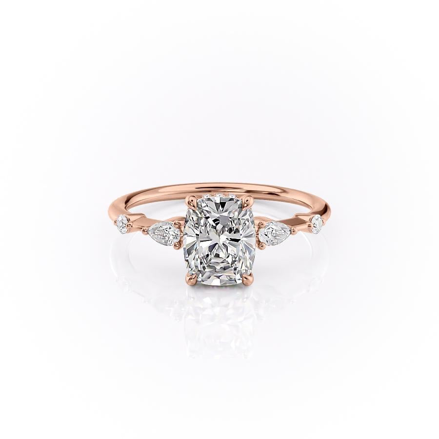 The Luna — Elongated Cushion Lab Diamond Pavé Shoulder Secret Halo Ring IV
