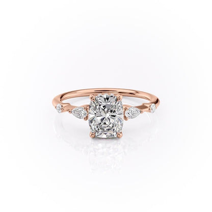 The Luna — Elongated Cushion Lab Diamond Pavé Shoulder Secret Halo Ring IV