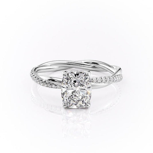The Luna — Elongated Cushion Lab Diamond Twisted Band Secret Halo Ring