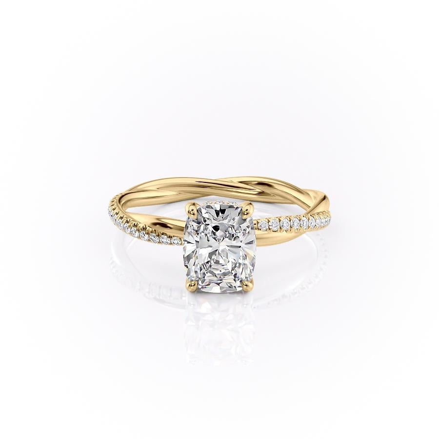 The Luna — Elongated Cushion Lab Diamond Twisted Band Secret Halo Ring
