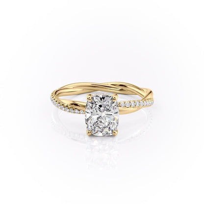 The Luna — Elongated Cushion Lab Diamond Twisted Band Secret Halo Ring