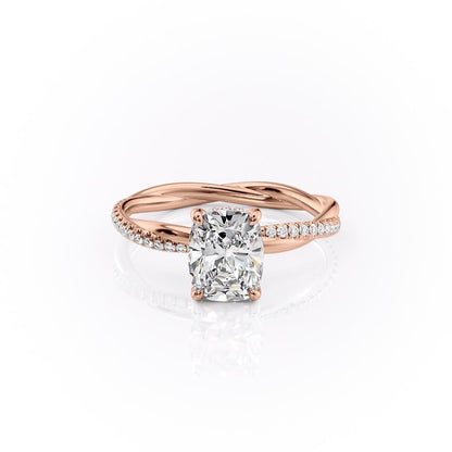 The Luna — Elongated Cushion Lab Diamond Twisted Band Secret Halo Ring