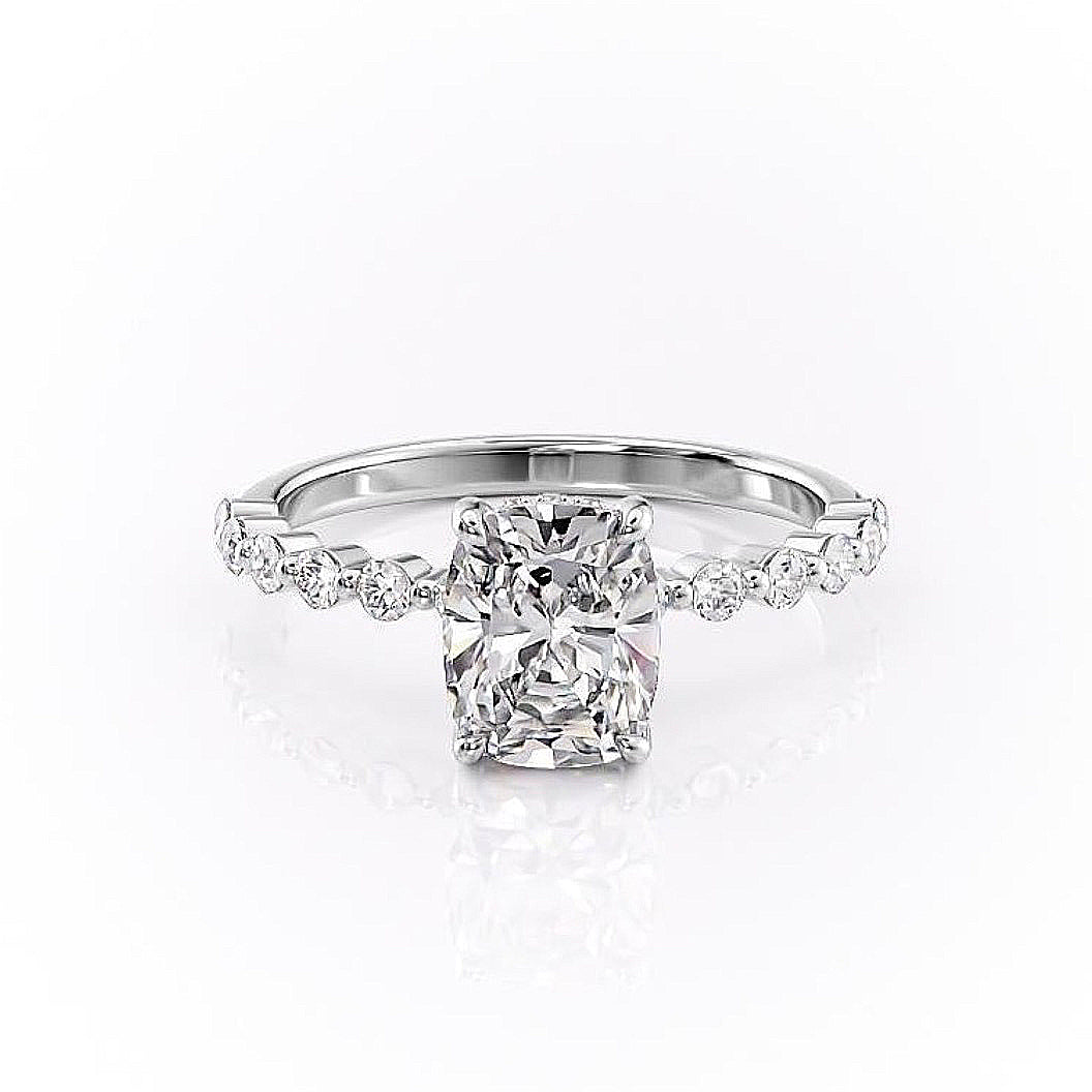 The Luna — Elongated Cushion Lab Diamond Pavé Shoulder Secret Halo Ring III