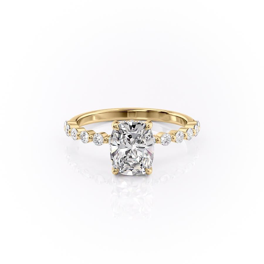 The Luna — Elongated Cushion Lab Diamond Pavé Shoulder Secret Halo Ring III
