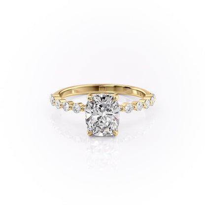 The Luna — Elongated Cushion Lab Diamond Pavé Shoulder Secret Halo Ring III