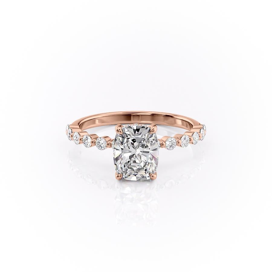 The Luna — Elongated Cushion Lab Diamond Pavé Shoulder Secret Halo Ring III