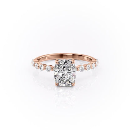 The Luna — Elongated Cushion Lab Diamond Pavé Shoulder Secret Halo Ring III