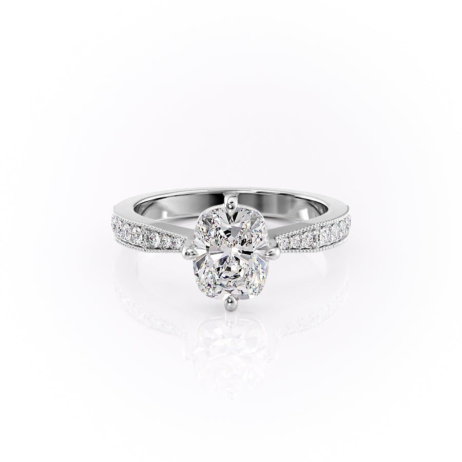 The Luna — Elongated Cushion Lab Diamond Side-Stone Ring