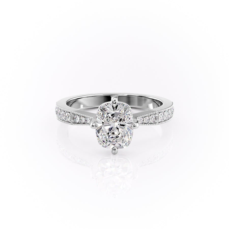 The Luna — Elongated Cushion Lab Diamond Side-Stone Ring